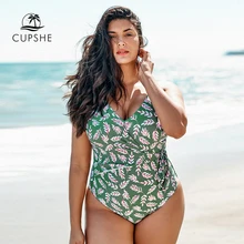 CUPSHE размера плюс цельный купальник с треугольным вырезом и принтом листьев, Женский Большой сексуальный Монокини с открытой спиной, купальный костюм, пляжный купальник для девушек