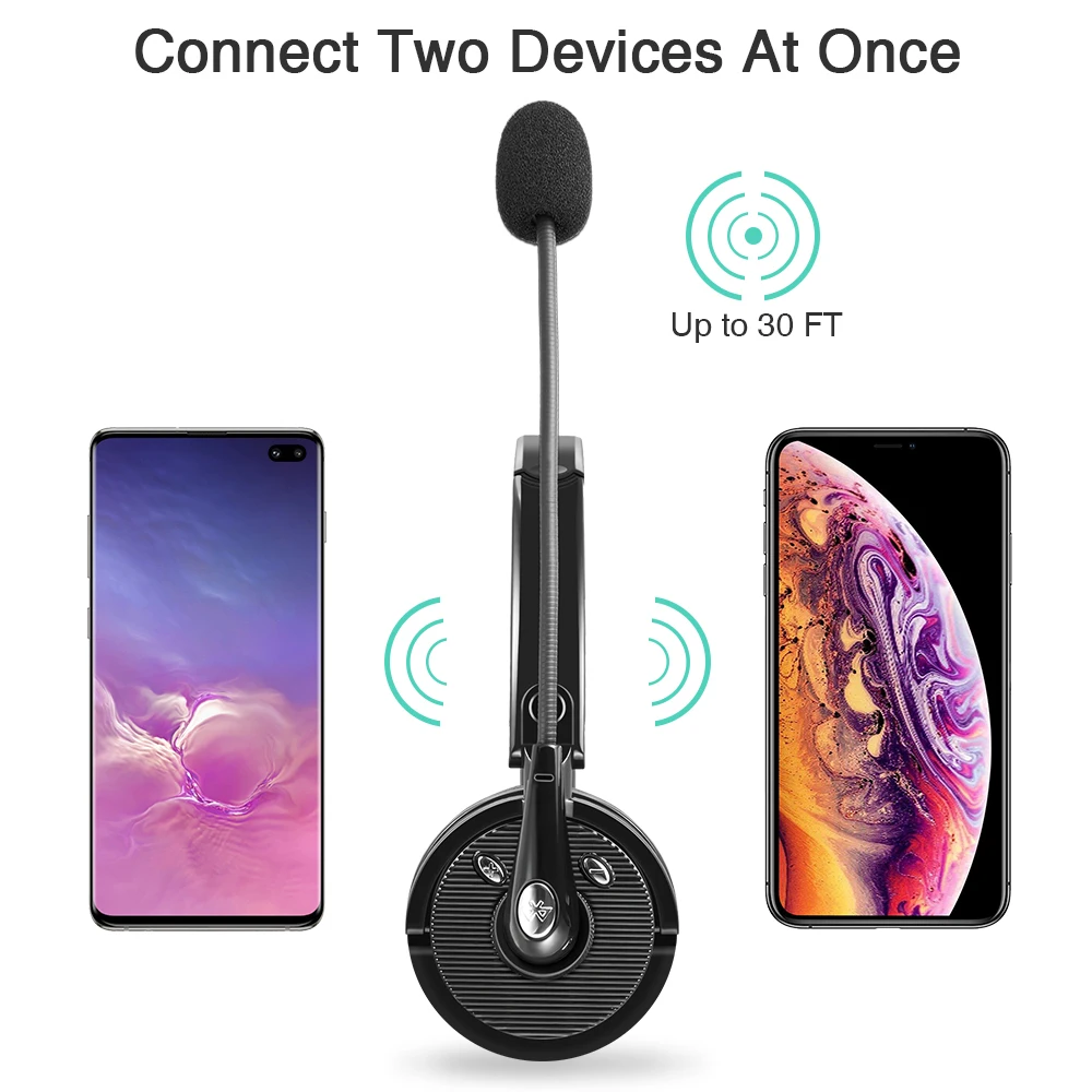 BH M10B Wireless Bluetooth Noise Canceling Headset connected to 2 Bluetooth devices Over The Head W Mic For Trucker Drivers PS3
