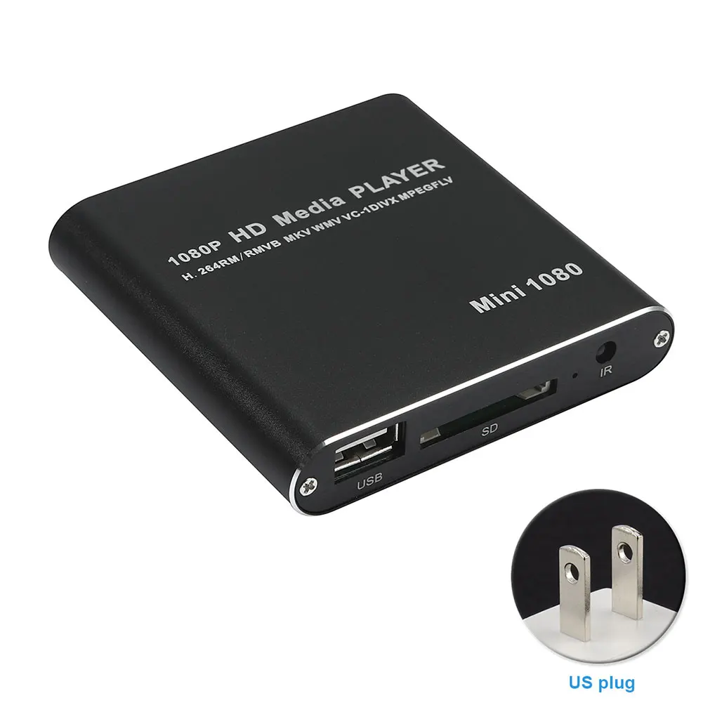 Black US Мини HDD медиаплеер хост 1080P Full HD tv Box USB внешний мультимедийный плеер кардридер HDMI MKV AVI H.264 RMVB WMV MMC - Цвет: Black US