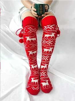 

2020 New Fashion Women Christmas Reindeer Long Over The Knee Cotton Socks High