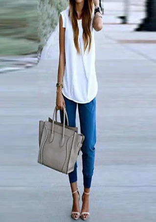 Round Neck Solid White Ladies Women T shirt Tops 2020 Summer Sleevless Tee Top Fashion Casual Female Tee Shirt Woman Clothing