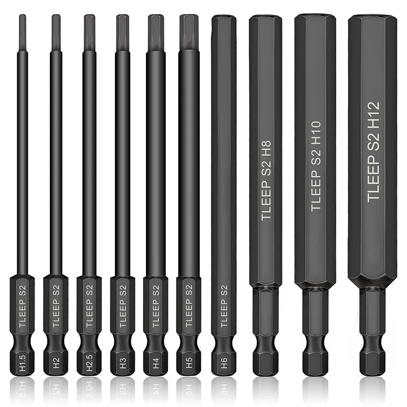 Jeu de tournevis Allen à tête hexagonale 100mm S2 en acier, 10 pièces, mèches Allen 1.5mm à 12mm, clé métrique avec Mag