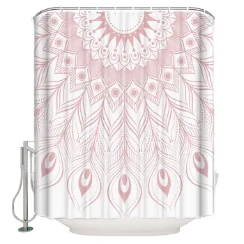 

Feather Shower Curtain Polyester Fabric Waterproof Bathroom Decor, Peacock Feathers Mandala Design Bath Curtain Machine
