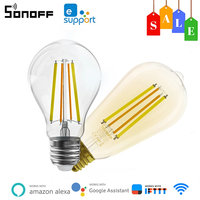 Умная Светодиодная лампа накаливания SONOFF B02-F A60/ST64 с Wi-Fi E27 220-240 В двухцветная