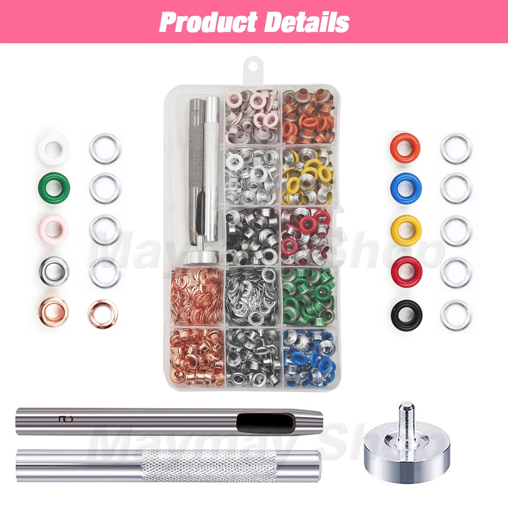 Eyelet Punch Tool Set 5mm Eyelets Grommet Kit for Leathercraft Accessories
