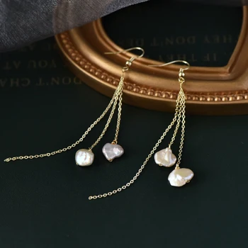 

100% Natural Fresh Water Baroque Pearl Dangle Earring Long Tassel Drop Earrings For Women Fine Jewelry