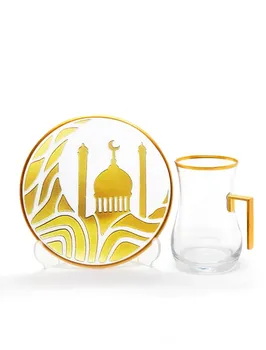 

English Tea Set Zahra 12 Pieces -glass with handle - porcelain saucer