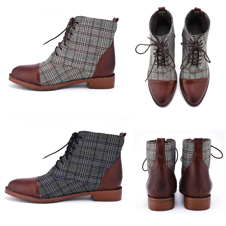 british plaid casual martin boots