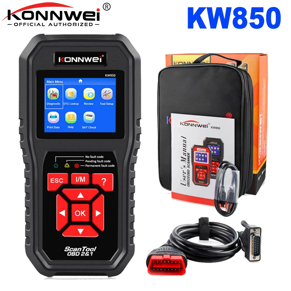 Автомобильный диагностический сканер KONNWEI KW850 прибор OBD2 чёрный для проверки