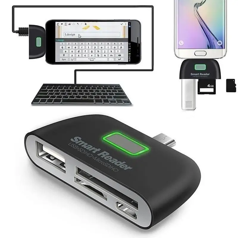 4 в 1 OTG/TF/SD считыватель смарт-карт адаптер с микро USB порт зарядки для телефона