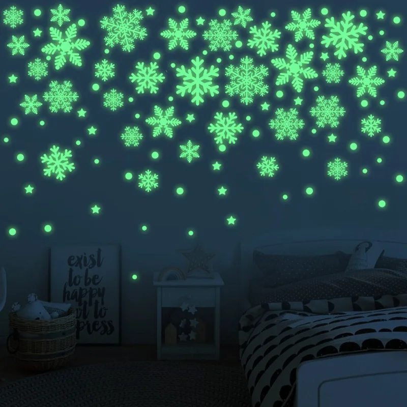 47PCS/Set Luminous Snowflake Christmas Window Sticker Glass Decal Christmas Wall Stickers Kids Room Decorations New Year Gift