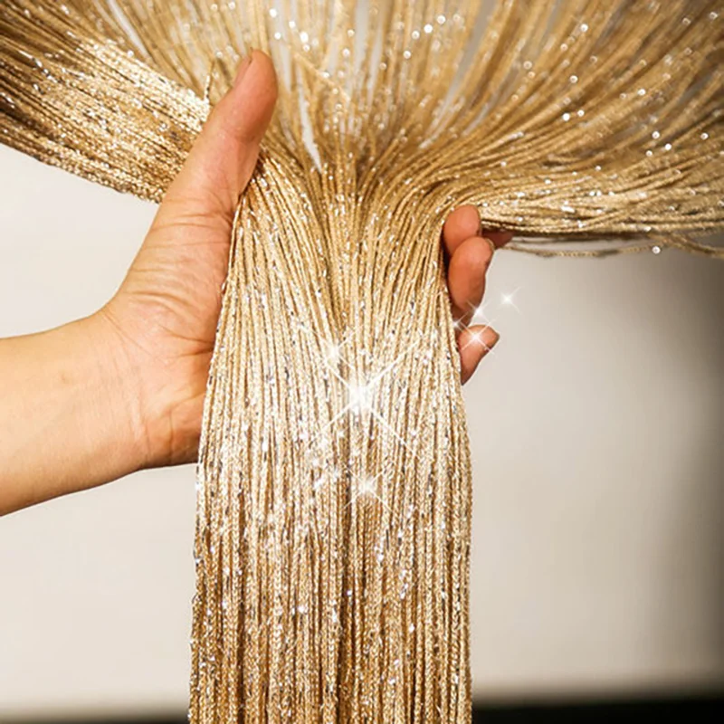 1x2m New Shiny Tassel Silver Line String Curtain Valance Living Room Divider Wedding DIY Home Decor 