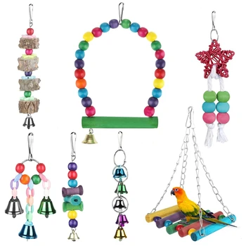 

7Pcs Bird Swing Toys Parrot Colorful Chewing Toys Hanging Bell Birds Cage with Bells Finch Toys for Small Medium Bird