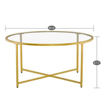 

[90 x 90 x 45]cm Simple Cross Foot Single Layer Round Edge Table 90 Round Gold