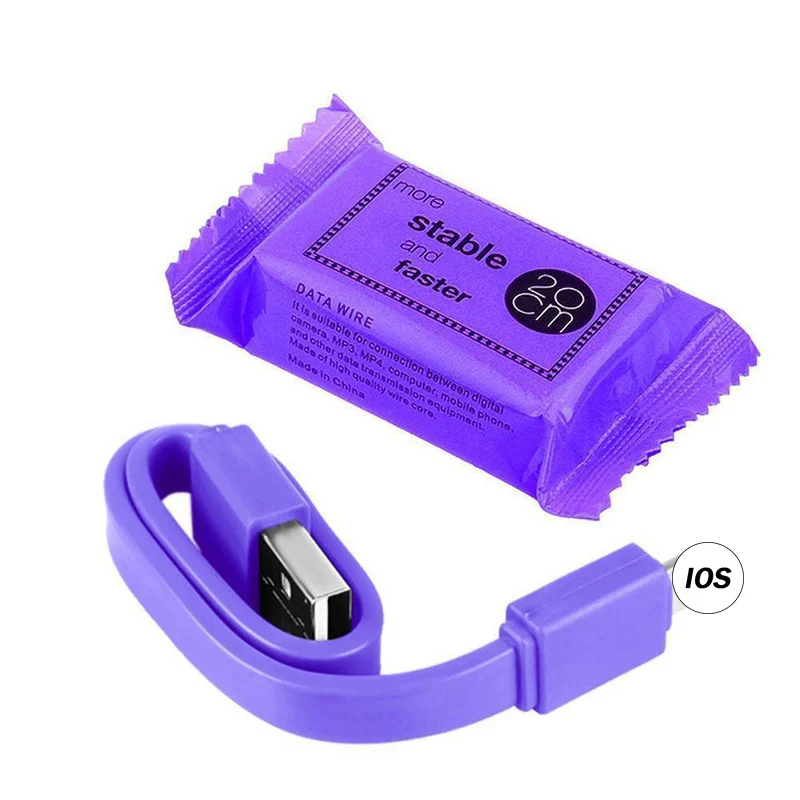 Забавные конфеты пакет кабели 20 см Тип C Micro USB быстрая зарядка данных Usb C чехол для проводов кабель короткий кабель для iphone samsung - Цвет: Purple