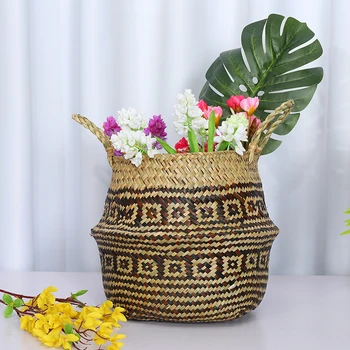 

Seagrass Storage Basket Flower Pot Natural Rattan Basket Plant Pot Toys Holder Laundry Basket Container Home Decoration Grids