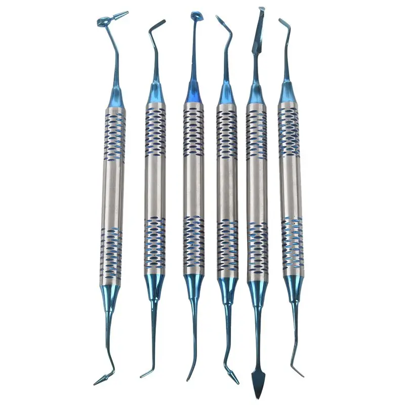 6Pcs Composite Resin Filling Spatula Titanium Plated Head Filler Set Thick Handle Restoration Instrument |