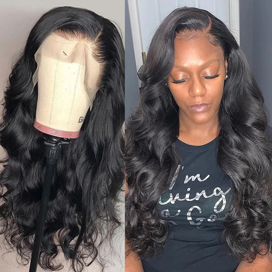 Sedittyhair brasileño de la onda del cuerpo de la 13x4 frente de encaje pelucas de cabello humano largo Pre arrancado con el pelo del bebé Frontal 150 destino cuerpo pelucas