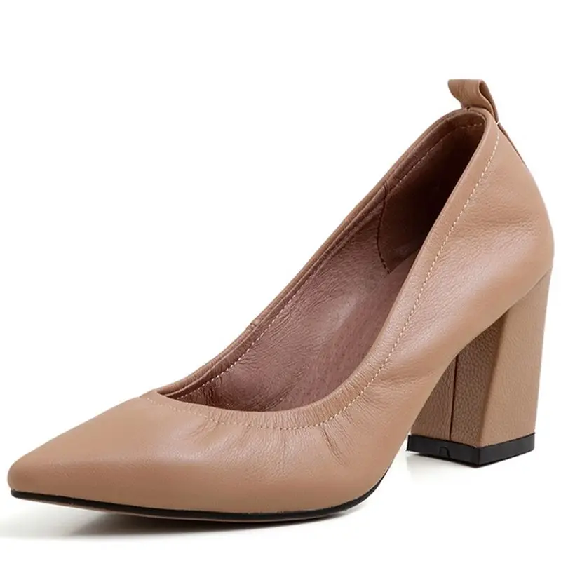 Heel Height 7cm ALLBITEFO/женские туфли из натуральной кожи на высоком каблуке; Удобные однотонные туфли на высоком каблуке; сезон весна-осень - Цвет: Heel Height 7cm