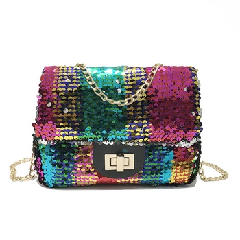

2020 new female bag fashion sequined small square bag wild one-shoulder messenger bag women's chain small square bag