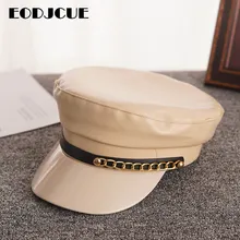 Модная военная шапка из искусственной кожи, зимняя Матросская шляпа для женщин и мужчин, черная гладкая шляпа, металлический пояс, Кепка Капитана, ретро берет, шляпа gorras