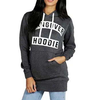 

Women Casual Hoodies Outwear Drawstring Hooded Long Sleeve Letter Pullover Fleece Hoodie Sweatshirt Gray Black