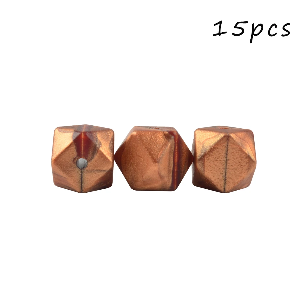 Metal copper LOFCA 15 шт. 17 мм шестигранные силиконовые бусины для DIY Прорезывания Зубов Ожерелье кулон Силиконовые Прорезывания Зубов Бусины пищевого класса прорезывание зубов - Цвет: Metal copper