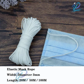 

Upriver 20/50/100M 3mm Soft Elastic Bands for Masks Elastic Rope Cords DIY Underwear Shoulder Ear Strap Accessories