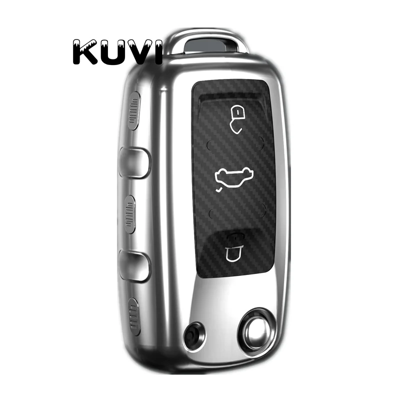 Автомобильный Стайлинг, авто ключ, чехол для Volkswagen Polo Tiguan VW Passat, крышка Skoda, автомобильный Стайлинг, аксессуары из углеродного волокна - Название цвета: silver