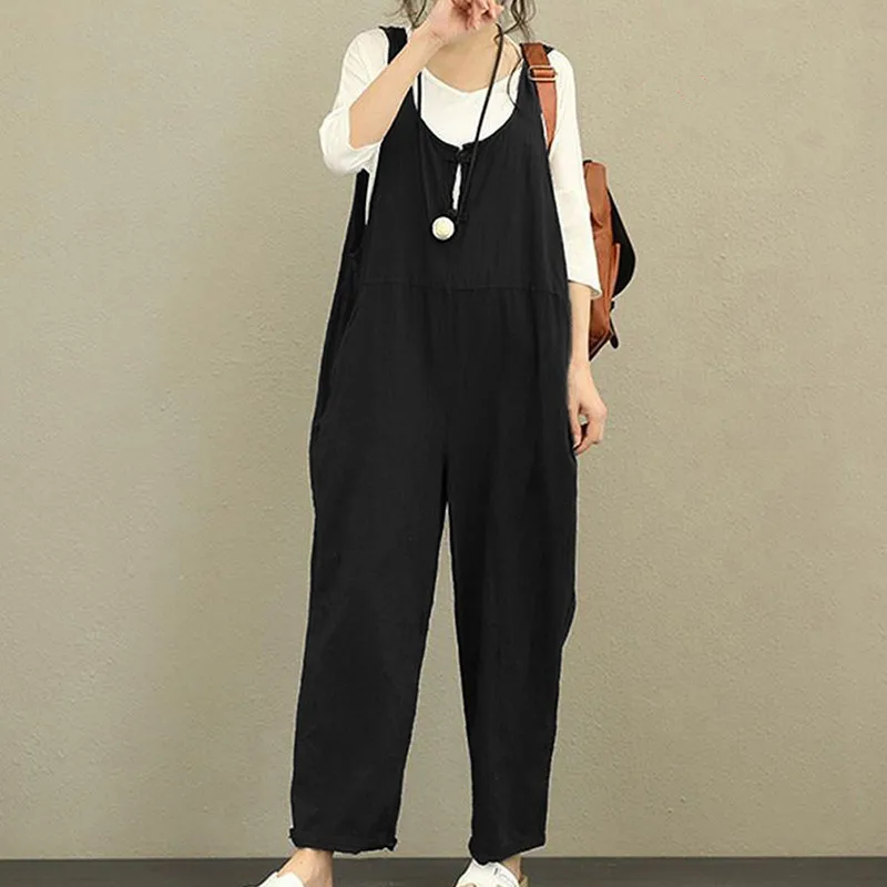 Spring Autumn Women Cotton Casual Loose Pockets Jumpsuits FPlus Size Loose Solid Sleeveless Bib Overalls Rompers jumpsuit Spring Autumn Women Cotton Casual Loose Pockets Jumpsuits FPlus Size Loose Solid Sleeveless Bib Overalls Rompers jumpsuit