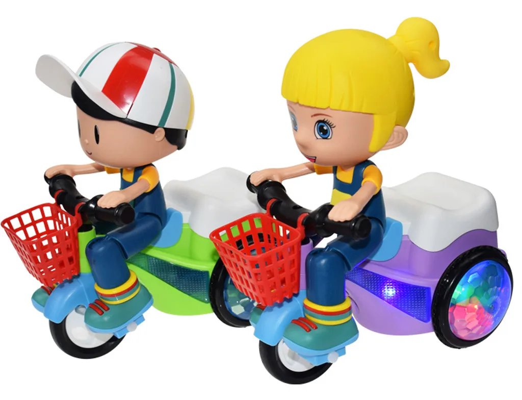 In Situ Rotation Electric Three-wheeled Bicycle Music Light Toy Children Gift 17.5x12x16cm Children's Electronic Bike Toy#WS