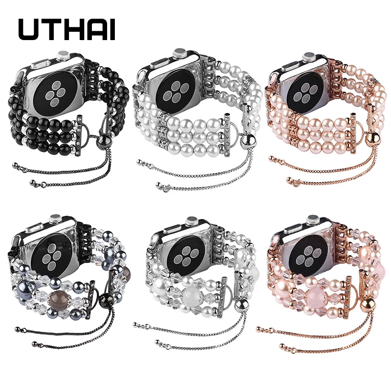 UTHAI P85 ремешок для часов Apple Watch 5/4 44 мм 40 регулируемый Модный Ювелирный Браслет iwatch