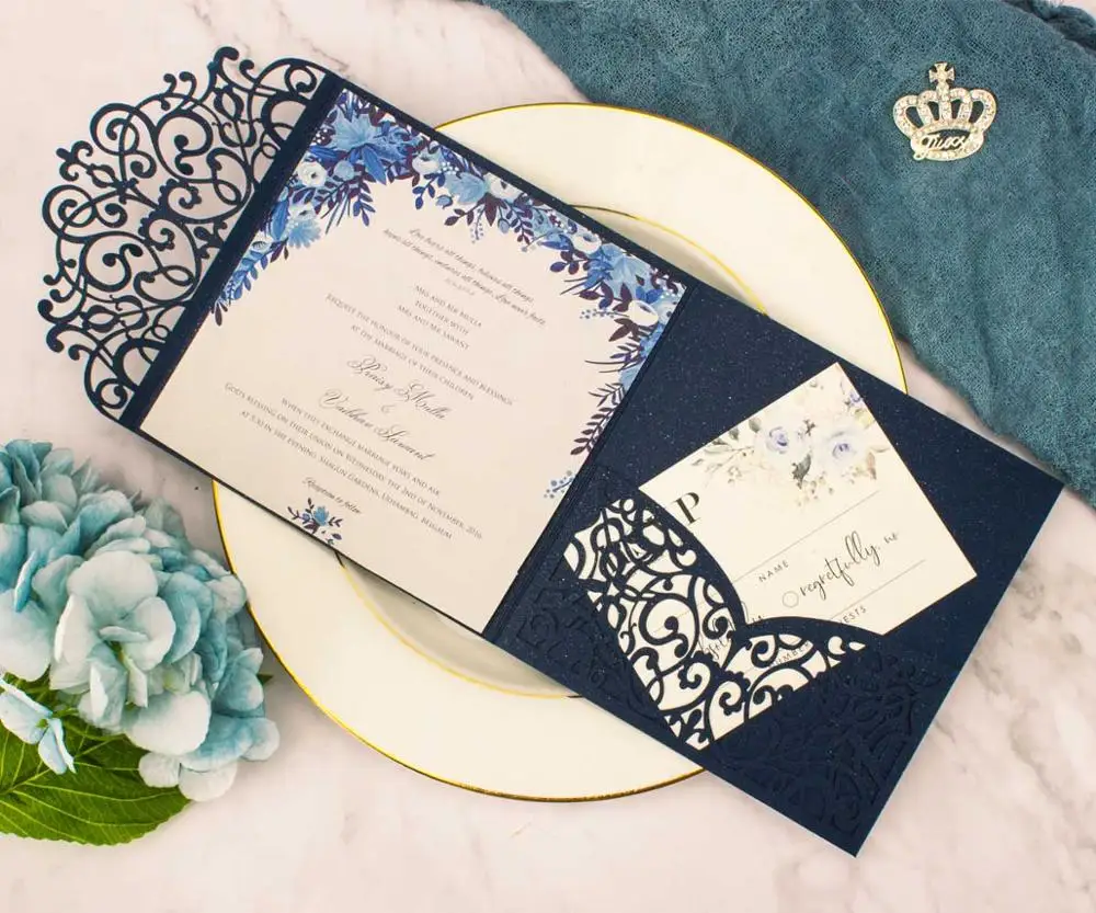WEDDING Pocketfold Invites Wedding Baby Blue Matte Pocket Fold Invitations 