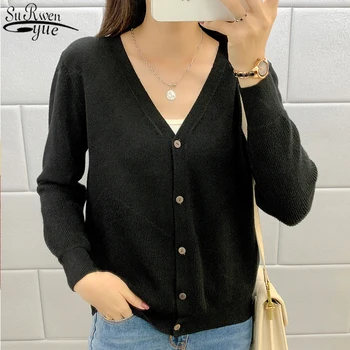 

Korean Loose V-Collar Women's Cardigan Autumn and Winter Solid Long Sleeve Shawl Knitting Shirt Singel Breasted Sweater 11628