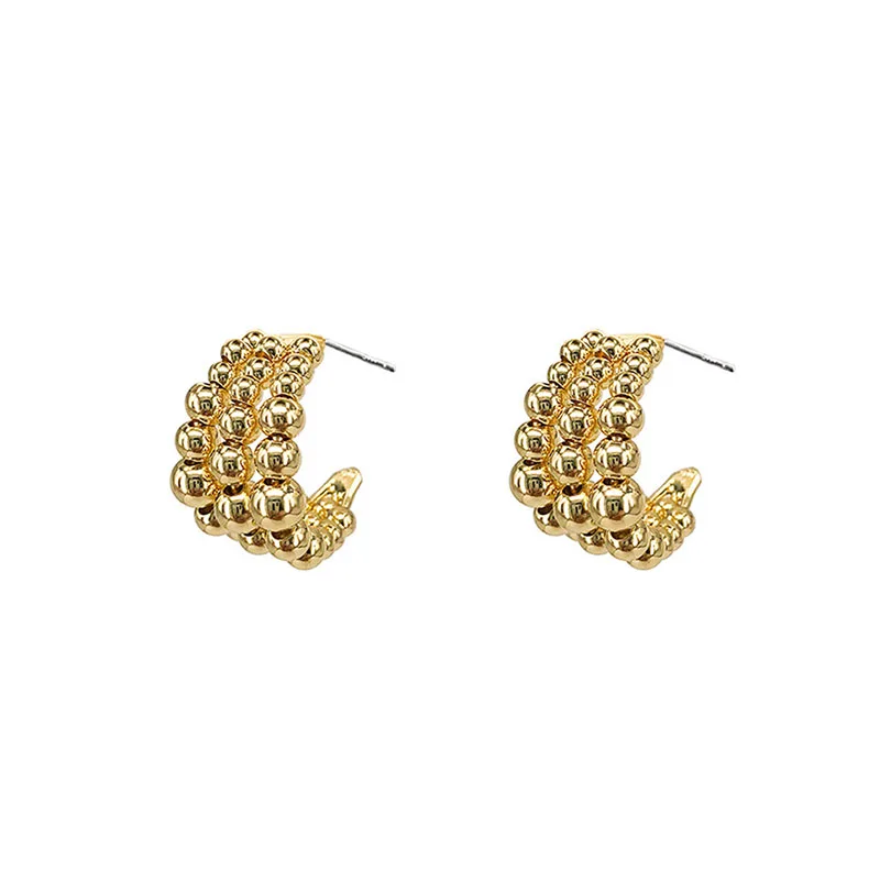 

3 Layered Bead Hoop Earrings Gold Silver Color Simple C Shaped Open Trendy Lady Earrings Circle Pendientes 2019 Bijoux Jewelry