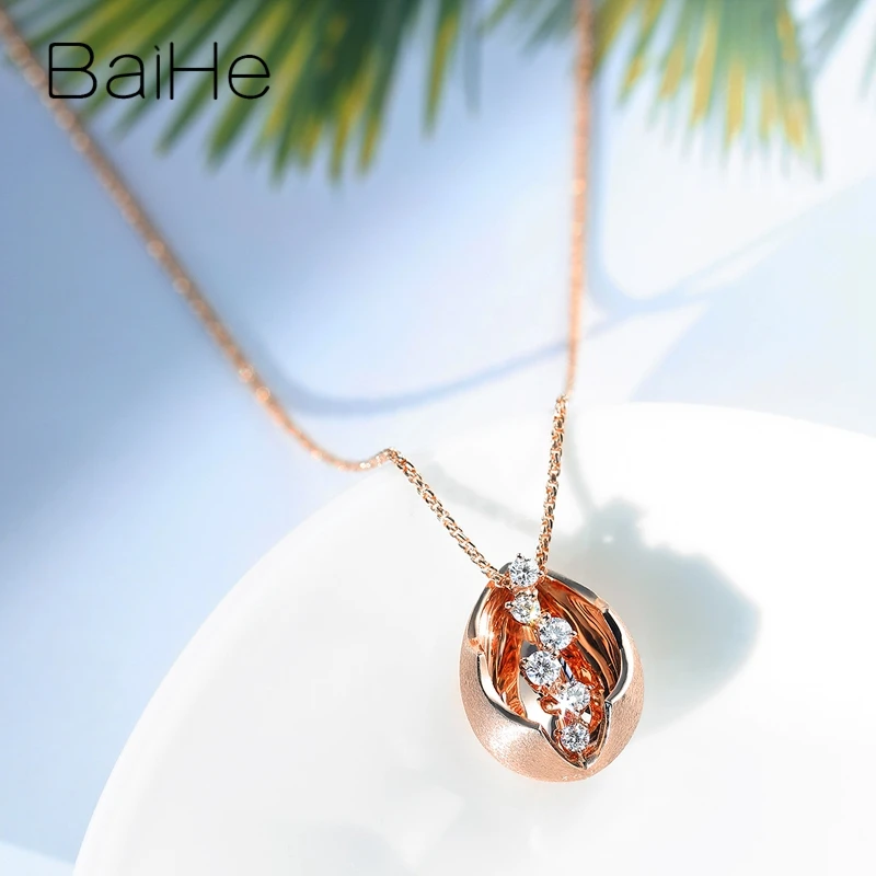 BAIHE Твердые 14 к розовое золото всего 0.20ct H/SI натуральные бриллианты модные свадебные ювелирные изделия красивые капли воды подарок кулон
