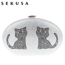 SEKUSA, дизайн, стразы, женские вечерние сумки, животные, кошка, принт, клатч, Свадебная вечеринка, сумки, кошелек