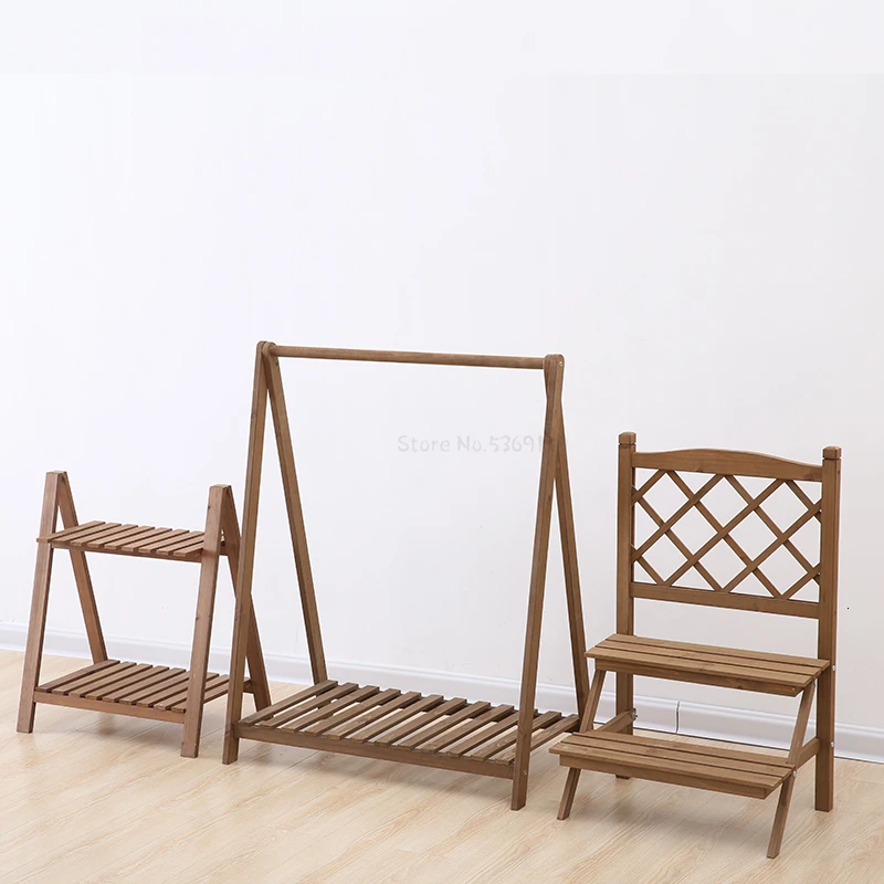 Two Multi-storey Flower Rack Chlorophytum Green Laojia Suspension Woodiness Solid Wood Flower Rack Grid Balcony A Living Room - Цвет: piecesetcoffee