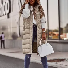 

Women's Long Winter Coat Vest Hood Sleeveless Warm Down Coat With Pockets Quilted Vest Down Jacket Quilted Outdoor Jacket