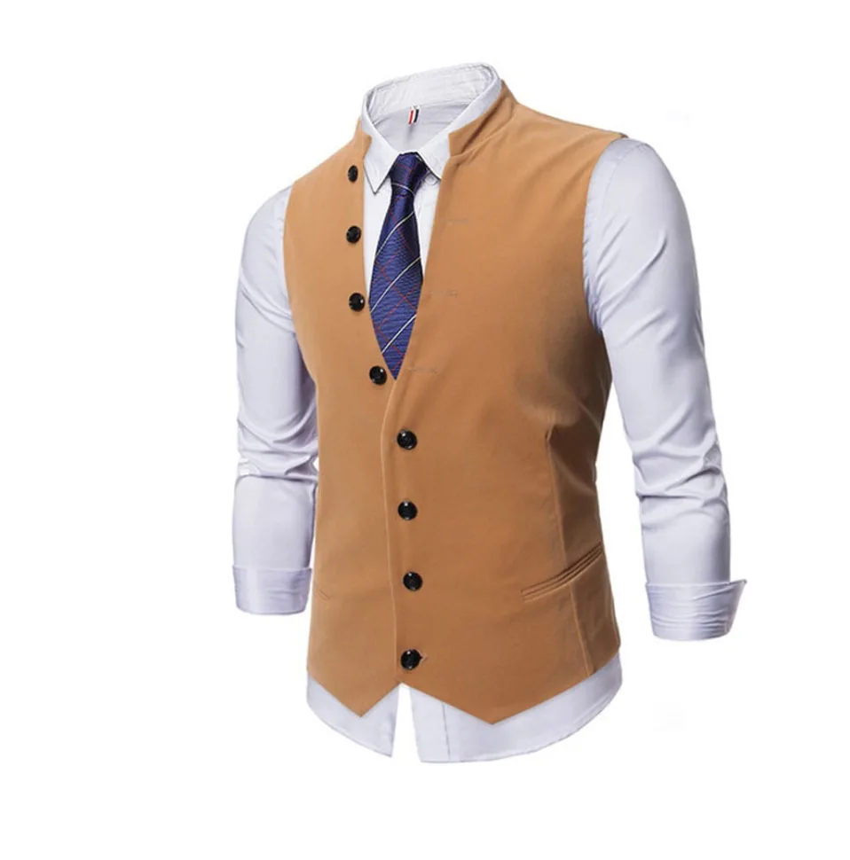 Autumn Winter Mens Vest Suit Casual Mens Sleeveless Suit Vest Solid Color Black Cotton Single Breasted Men's Waistcoat Gilet