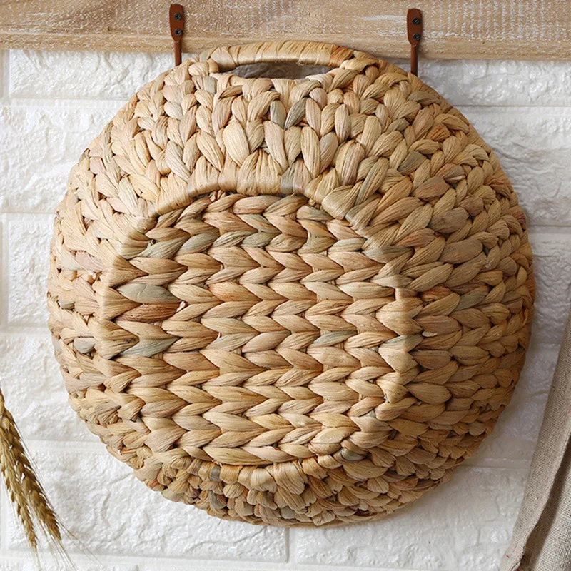 Natural Straw-Weaved Disk Fruit Storage Basket Snack Melon Seed Tray Table Sundry Basket Fruit Basket Desktop Storage Tray