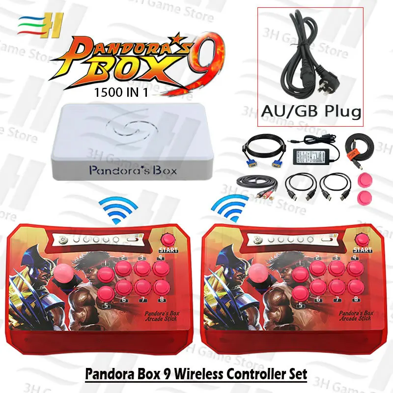 9 2P red GB Pandora box 9 1500 в 1 Набор беспроводных контроллеров, 2 игрока, аркадная палка, джойстик, кнопка, консоль, zero derlay, подключи и играй, pacman - Цвет: 9 2P red GB