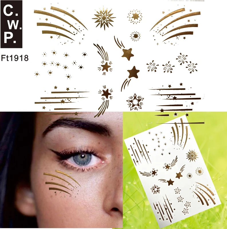 

FT1918 1 PC Metallic Shooting Star Face Decor Non-toxic And Waterproof Temporary Tattoo, Glitter Makeup