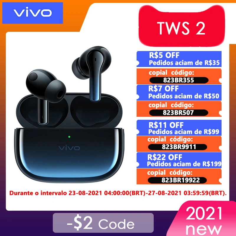 Оригинальные наушники 2021 VIVO TWS 2 aptX AAC IP54 беспроводная bluetooth гарнитура X60 PRO PLUS X50 X30
