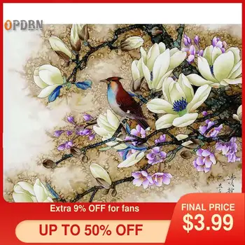 

OPDBN Tainted Frame DIY Painting By Numbers FLOWER with Bird Picture By Numbers Modern Wall Art Decors Handpainted Diy Gift