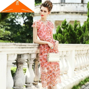 

100% Boho Beach Real Silk Dress Women Summer Dresses 2020 Slim Korean Long Evening Party Vestido Vintage Floral Ropa Mujer 97669