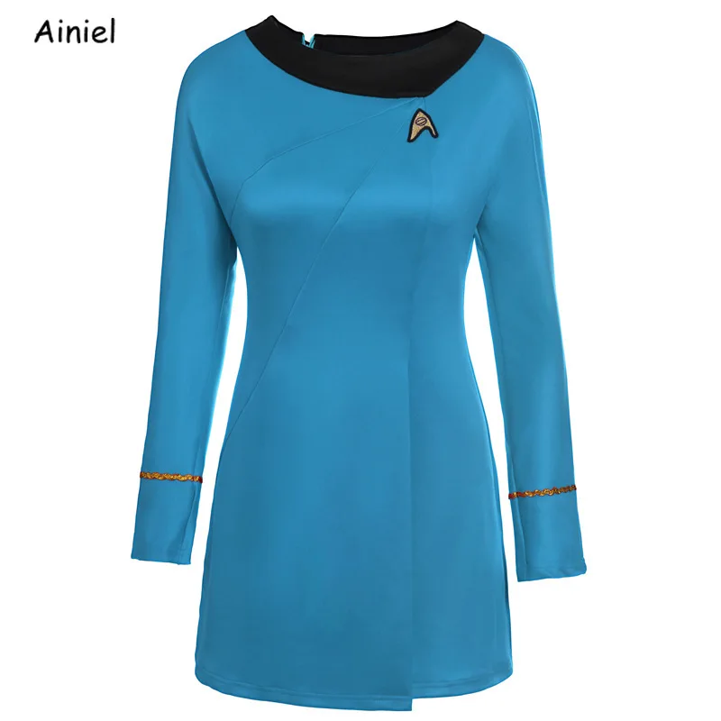 Костюмы для косплея Beyond Uhura комбинезон униформа синие красные платья Бесплатный значок для женщин девочек Вышивка Хэллоуин Косплей Костюм