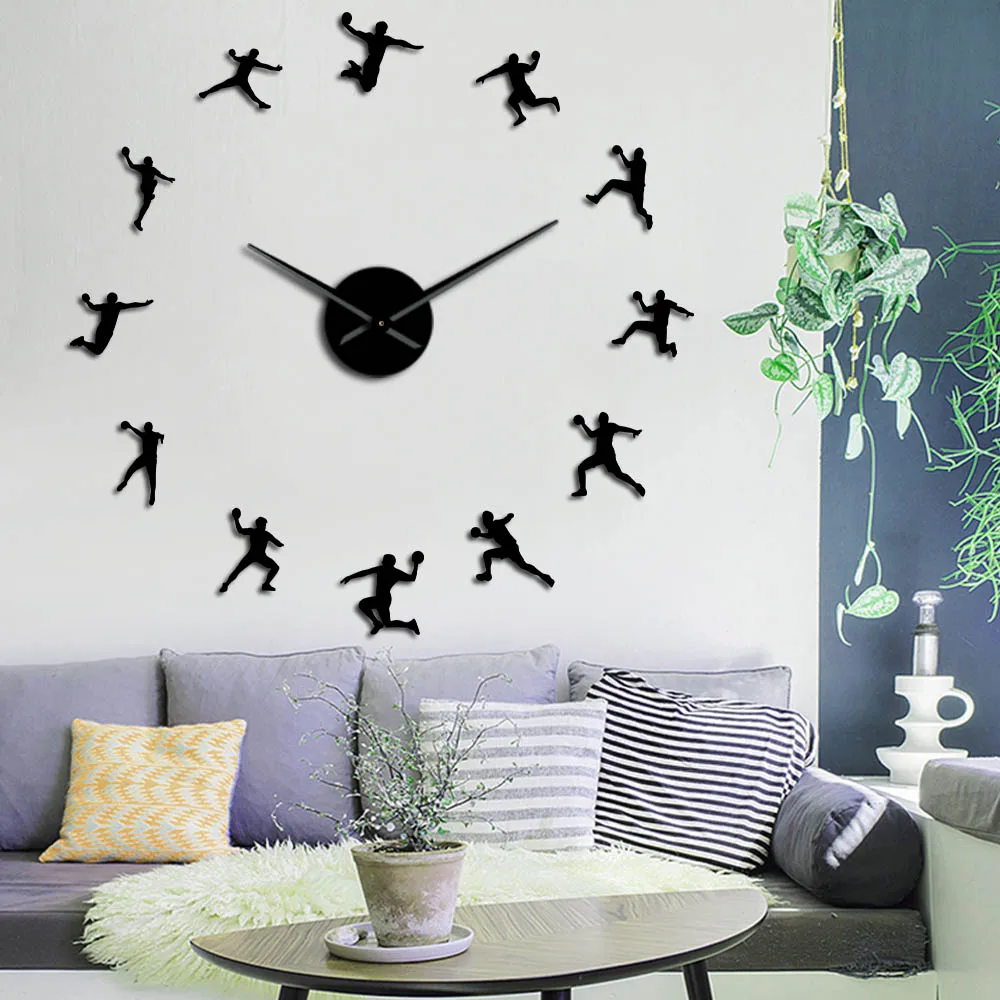 Handball Players Acrylic Silhouette Mirror Stickers DIY Wall Art Giant Wall Clock Teenager Room Sport Decor Handball Coach Gift