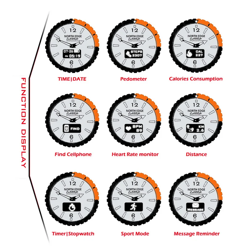 North Edge мужские Цифровые Смарт часы спортивные монитор сердечного ритма Bluetooth телефон браслет для вызовов 50 м водонепроницаемый ремешок для IOS Android