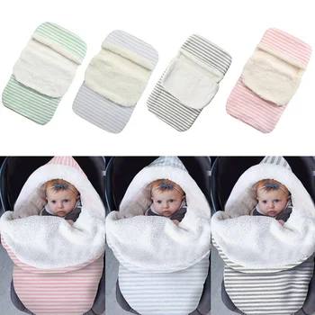 

2020 Winter Striped Thicken Sleeping Swaddle Toddler Solid Warm Velvet Stroller Newborns Sleeping Bag Soft Envelope For Newborns